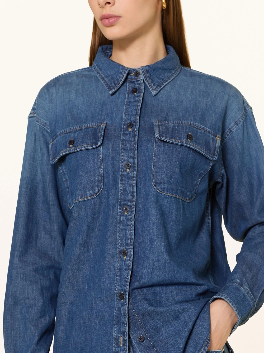 Lauren Ralph Lauren Women’s Denim Button Down Shirt Long Sleeve Blue Atecco #A1